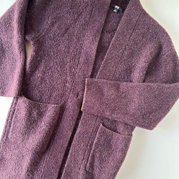 UNIQLO Woven Tweed Knitted Coat in Wine - Picture 8 of 8